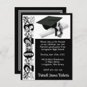 Cap & Diploma, Black Background Abschluss Einladung (Vorne/Hinten)