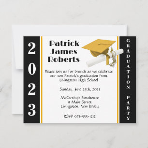 Cap & Diploma, Black & Gold Abschluss Einladung