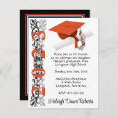 Cap & Diploma, Black & Orange Abschluss Einladung (Vorne/Hinten)
