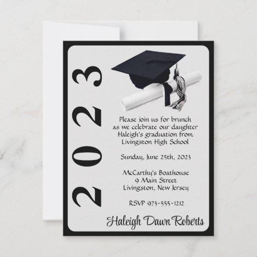 Cap & Diploma, Black & Silver Abschluss Einladung (Vorderseite)