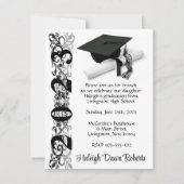 Cap & Diploma, Black & Silver Abschluss Einladung (Vorderseite)