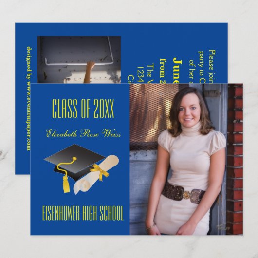 Cap & Diploma Blue - Ankündigung von Abschluss (Vorne/Hinten)