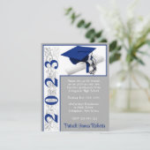 Cap & Diploma, Blue & Gray Abschluss Einladung (Stehend Vorderseite)