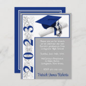 Cap & Diploma, Blue & Gray Abschluss Einladung (Vorne/Hinten)