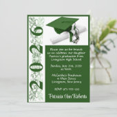 Cap & Diploma Foto, Grün und Weiß Abschluss Einladung (Stehend Vorderseite)