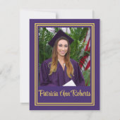 Cap & Diploma Foto, Lila & Gold Abschluss Einladung (Rückseite)