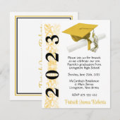 Cap & Diploma, Gold & Black Abschluss Einladung (Vorne/Hinten)