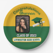 Cap & Diploma, Green & Gold Abschluss Pappteller (Vorderseite)