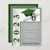 Cap & Diploma, Green & Grey Abschluss Einladung (Vorne/Hinten)