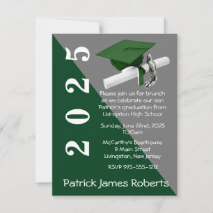Cap & Diploma, Green & Grey Abschluss Einladung