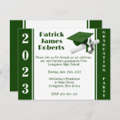Cap & Diploma, Green & White Abschluss Einladung (Vorne/Hinten)