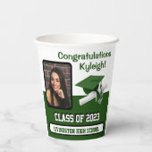 Cap & Diploma, Green & White Abschluss Pappbecher (Rückseite)