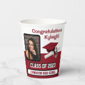 Cap & Diploma, Kardinal Red & White Abschluss Pappbecher (Rückseite)