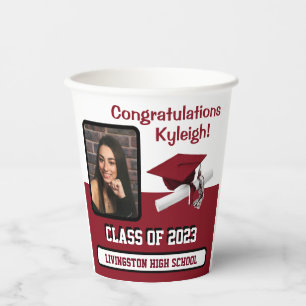 Cap & Diploma, Kardinal Red & White Abschluss Pappbecher