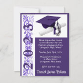 Cap & Diploma, Lila und weißer Abschluss Einladung (Vorderseite)