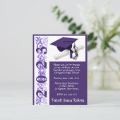 Cap & Diploma, Lila und weißer Abschluss Einladung (Stehend Vorderseite)