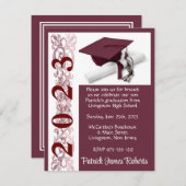 Cap & Diploma, Maroon Background Abschluss Einladung (Vorne/Hinten)