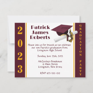 Cap & Diploma, Maroon & Gold Abschluss Einladung