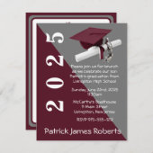 Cap & Diploma, Maroon & Gray Abschluss Einladung (Vorne/Hinten)