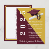 Cap & Diploma, Maroon & Metallic Gold Abschluss Einladung (Vorne/Hinten)