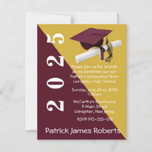 Cap & Diploma, Maroon & Metallic Gold Abschluss Einladung