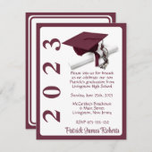 Cap & Diploma, Maroon & White Abschluss Einladung (Vorne/Hinten)