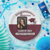 Cap & Diploma, Maroon & White Abschluss Pappteller (Party)