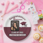 Cap & Diploma, Maroon & White Abschluss Pappteller (Party)