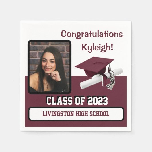 Cap & Diploma, Maroon & White Abschluss Serviette (Vorderseite)