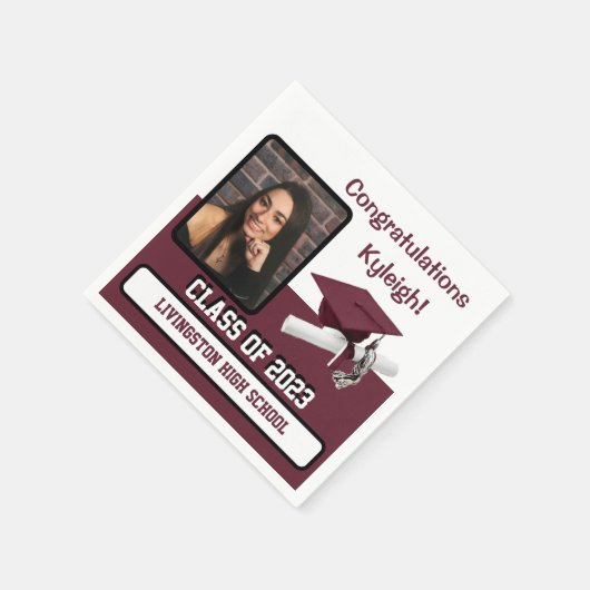 Cap & Diploma, Maroon & White Abschluss Serviette (Ecke)