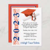 Cap & Diploma, Orange & Blue Abschluss Einladung (Vorne/Hinten)