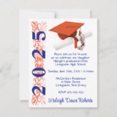 Cap & Diploma, Orange & Royal Blue Abschluss Einladung (Vorderseite)