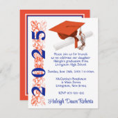 Cap & Diploma, Orange & Royal Blue Abschluss Einladung (Vorne/Hinten)