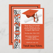 Cap & Diploma, Orangefarbener Abschluss Einladung (Vorne/Hinten)