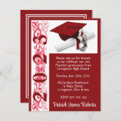 Cap & Diploma, Red Background Abschluss Einladung (Vorne/Hinten)