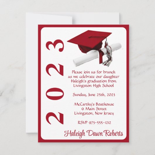 Cap & Diploma, Roter Abschluss Einladung (Vorderseite)