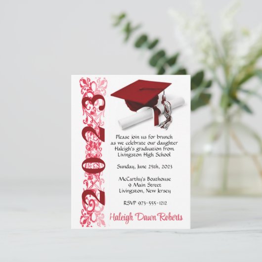 Cap & Diploma, Roter Abschluss Einladung (Stehend Vorderseite)