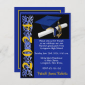 Cap & Diploma, Royal Blue/Black/Gold Abschluss Einladung (Vorne/Hinten)