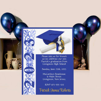 Cap & Diploma, Royal Blue/Gold Abschluss Einladung
