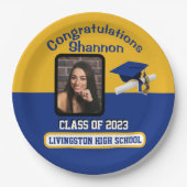 Cap & Diploma, Royal Blue & Gold Abschluss Pappteller (Vorderseite)