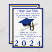Cap & Diploma Royal Blue & Gold Graduation Party Einladung (Vorne/Hinten)