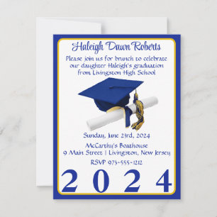 Cap & Diploma Royal Blue & Gold Graduation Party Einladung