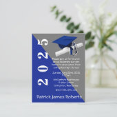 Cap & Diploma, Royal Blue & Gray Abschluss Einladung (Stehend Vorderseite)