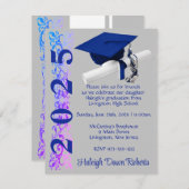 Cap & Diploma, Royal Blue & Lila Hue Abschluss Einladung (Vorne/Hinten)