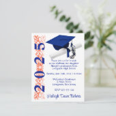 Cap & Diploma, Royal Blue & Orange Abschluss Einladung (Stehend Vorderseite)