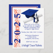 Cap & Diploma, Royal Blue & Orange Abschluss Einladung (Vorne/Hinten)