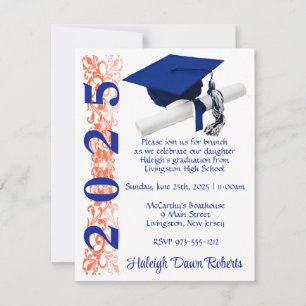 Cap & Diploma, Royal Blue & Orange Abschluss Einladung