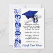 Cap & Diploma, Royal Blue & White Abschluss Einladung (Vorderseite)