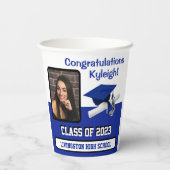 Cap & Diploma, Royal Blue & White Abschluss Pappbecher (Rückseite)