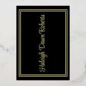 Cap, Diploma, Stars Black & Gold Abschluss Folieneinladung (Rückseite)